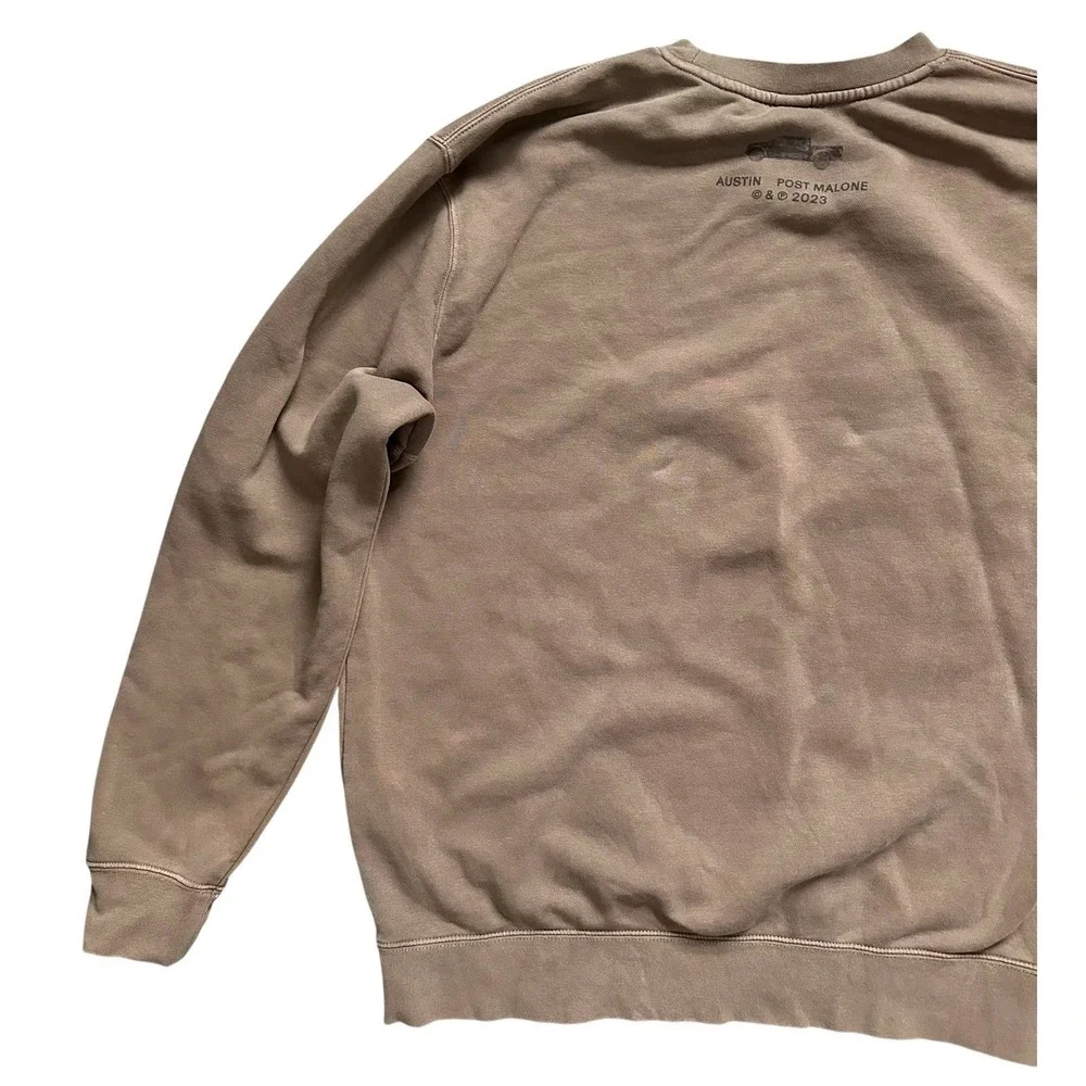Post Malone‎ Brown 2023 Tour Austin Keys Graphic Crewneck Sweatshirt Size L READ